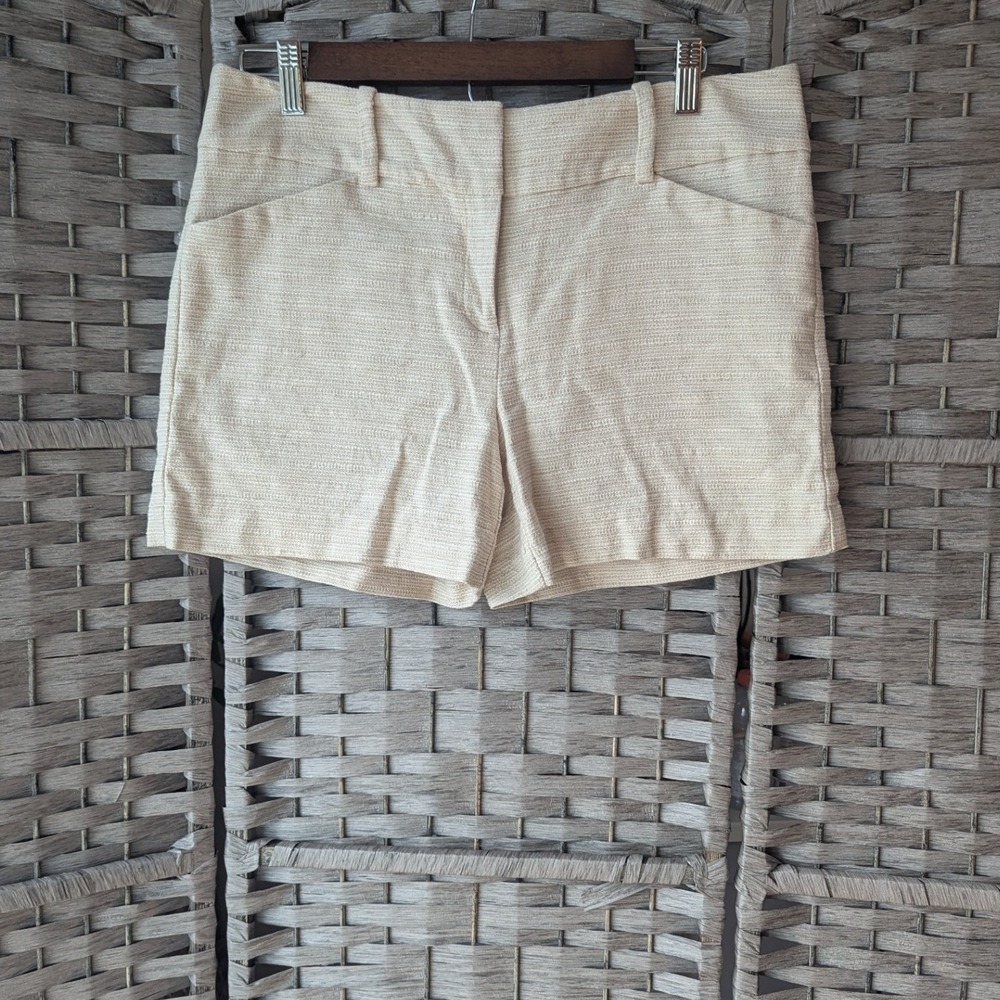 Ann Taylor Cream Beige Textured Tweed Tailored Shorts Womens Sz 8 Twee Preppy